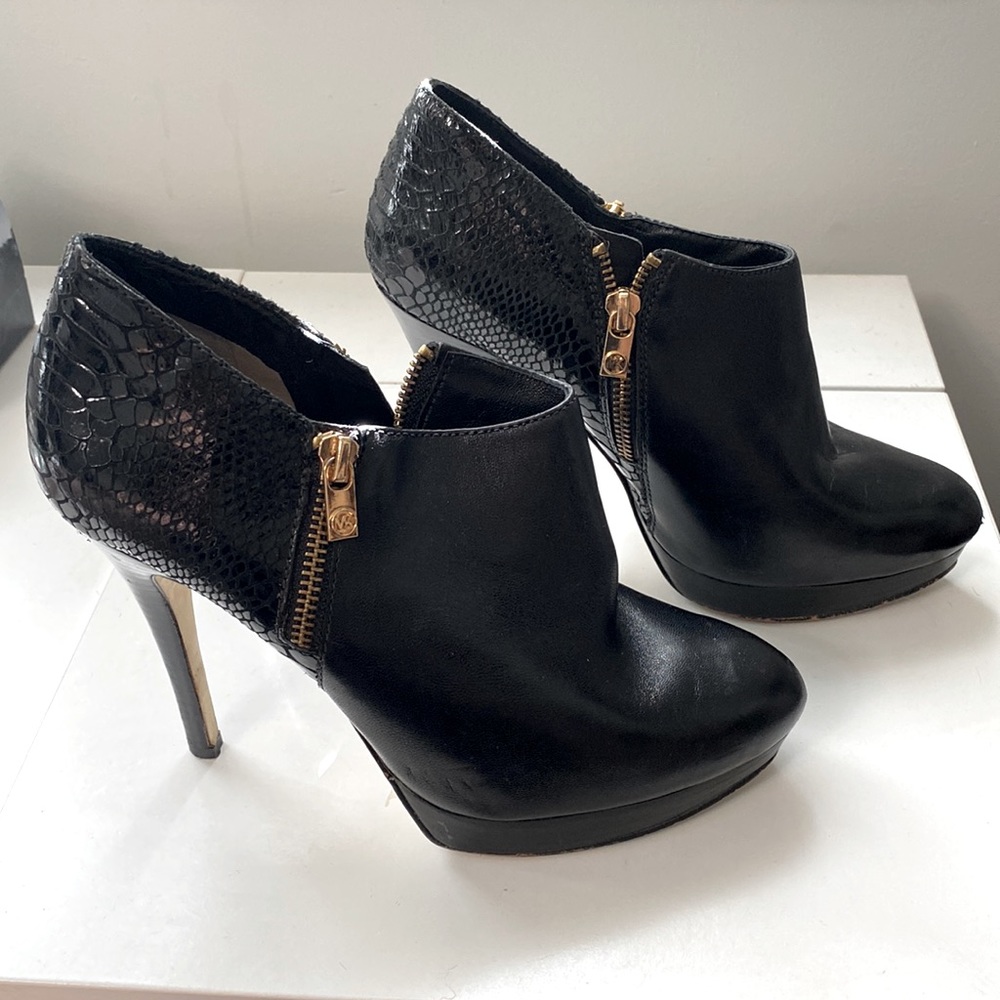 Michael Kors Leather & Snakeskin Stiletto Ankle Boots